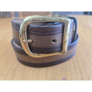 VTG Scovill Belt Mens 36 2 Tone Brown Leather EUC Gorgeous Brass Buckle